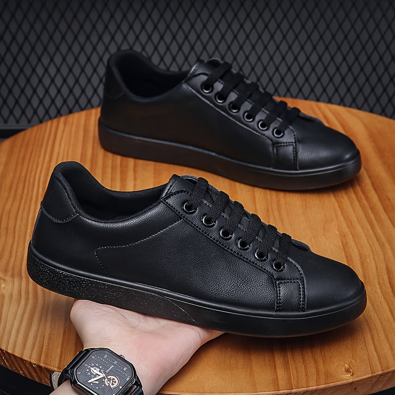 Men's Fashion Skate Shoes, Breathable Non-slip Lace-up Shoes With PU Leather Uppers For Outdoor, Spring Summer And Autumn